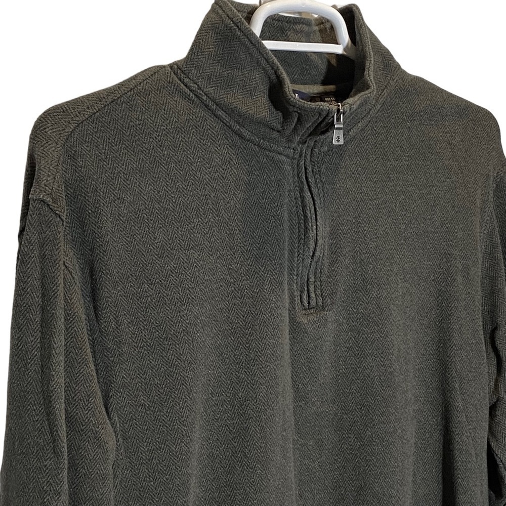 Izod men's size XL 1/4 zip gray/green herringbone pattern pullover sweater